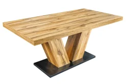 Ausziehbarer Esstisch MONTREAL 180-280cm natur Plankeneiche Holz-Design V-Gestell