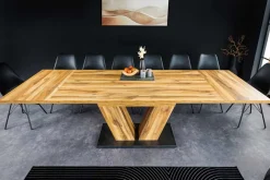 Ausziehbarer Esstisch MONTREAL 180-280cm natur Plankeneiche Holz-Design V-Gestell