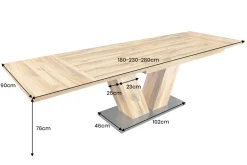 Ausziehbarer Esstisch MONTREAL 180-280cm natur Plankeneiche Holz-Design V-Gestell
