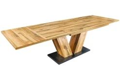 Ausziehbarer Esstisch MONTREAL 180-280cm natur Plankeneiche Holz-Design V-Gestell