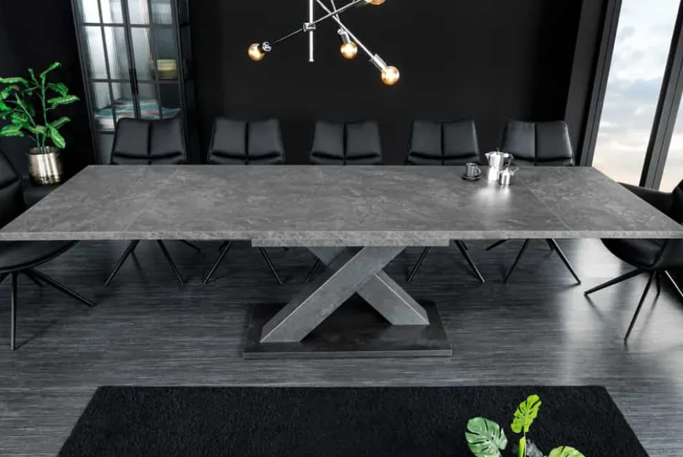 Ausziehbarer Esstisch MONTREAL 180-280cm grau graphit Keramik-Design X-Gestell