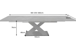 Ausziehbarer Esstisch MONTREAL 180-280cm grau graphit Keramik-Design X-Gestell