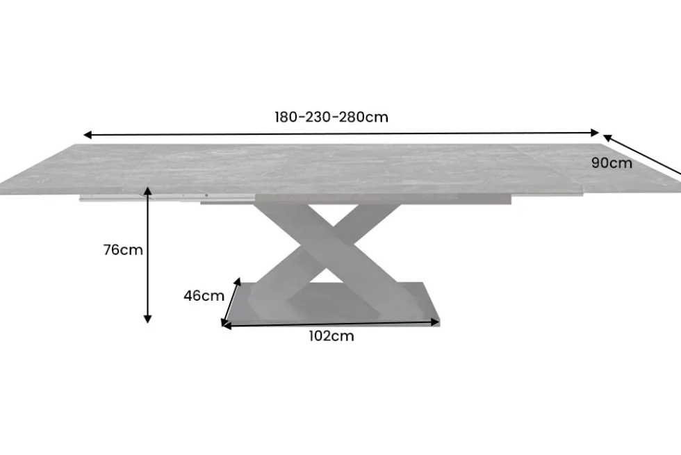 Ausziehbarer Esstisch MONTREAL 180-280cm grau graphit Keramik-Design X-Gestell
