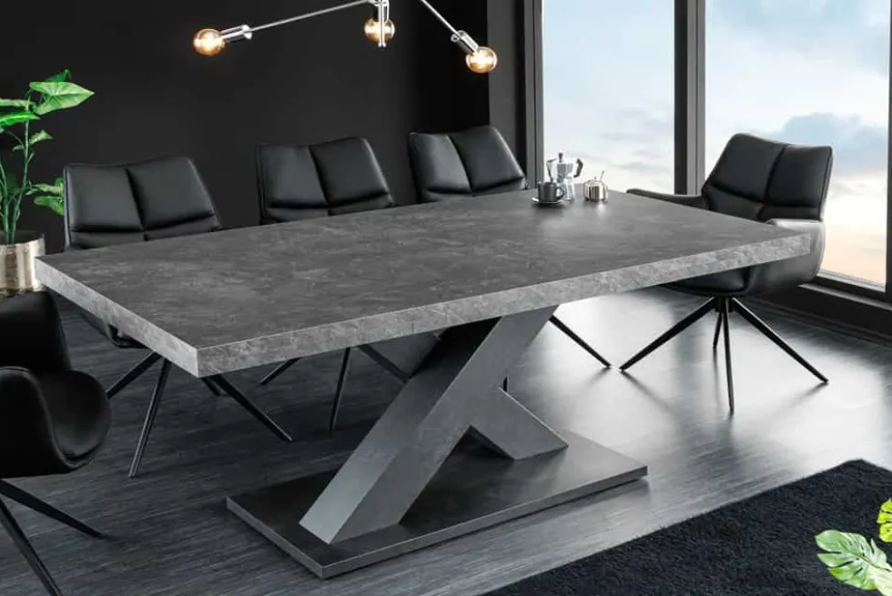 Ausziehbarer Esstisch MONTREAL 180-280cm grau graphit Keramik-Design X-Gestell