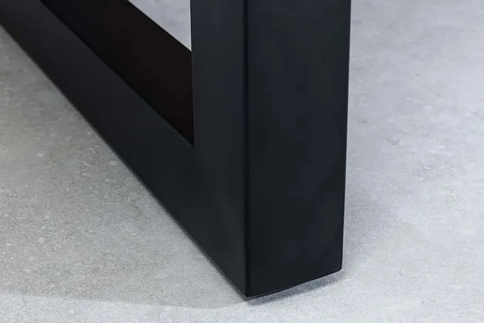 Ausziehbarer Esstisch MOSAIK 140-180cm braun Pinie recyceltes Massivholz Metall schwarz