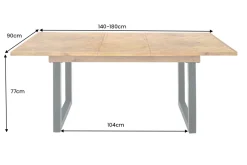 Ausziehbarer Esstisch MOSAIK 140-180cm braun Pinie recyceltes Massivholz Metall schwarz