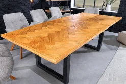 Ausziehbarer Esstisch MOSAIK 140-180cm braun Pinie recyceltes Massivholz Metall schwarz