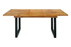 Ausziehbarer Esstisch MOSAIK 140-180cm braun Pinie recyceltes Massivholz Metall schwarz