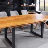 Ausziehbarer Esstisch MOSAIK 160-200cm braun Pinie recyceltes Massivholz Metall schwarz