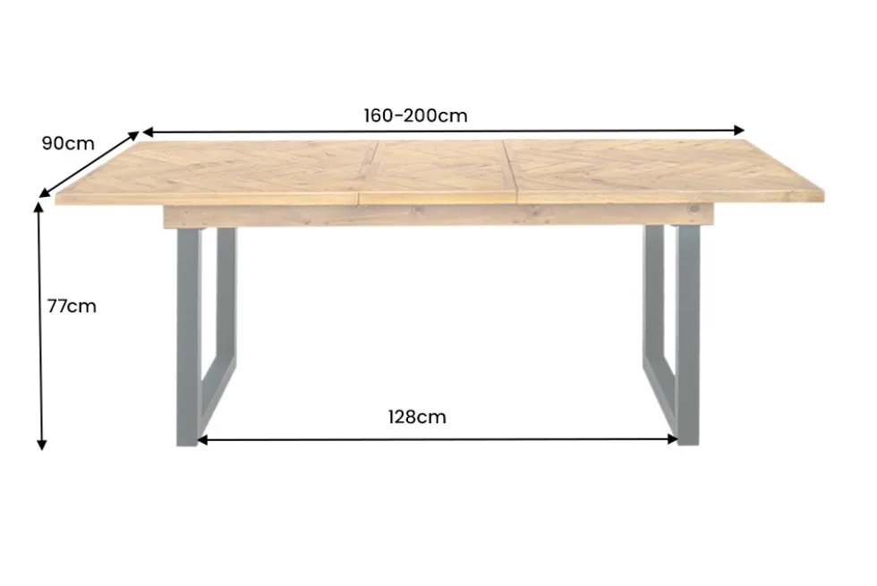 Ausziehbarer Esstisch MOSAIK 160-200cm braun Pinie recyceltes Massivholz Metall schwarz