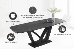 Ausziehbarer Esstisch PAPILLON 180-260cm graphit Keramik Marmor schwarz Metall