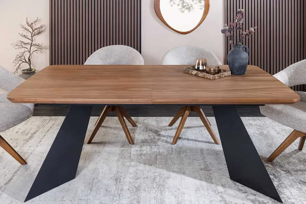 Ausziehbarer Esstisch PRESTIGE 180-240cm natur Walnussholz schwarzes Metallgestell