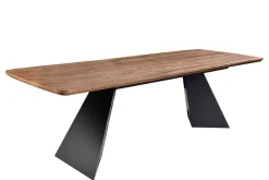 Ausziehbarer Esstisch PRESTIGE 180-240cm natur Walnussholz schwarzes Metallgestell