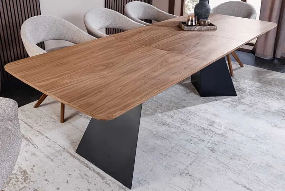 Ausziehbarer Esstisch PRESTIGE 180-240cm natur Walnussholz schwarzes Metallgestell