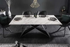 Ausziehbarer Esstisch PROMETHEUS 180-220-260cm weiß Marmor Keramik made in Italy