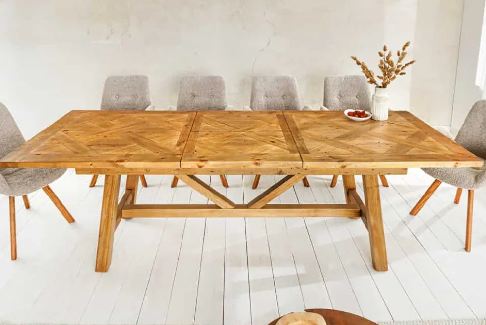 Ausziehbarer Esstisch RIVIERA 180-240cm natur recycelte Pinie Massivholz
