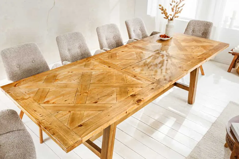 Ausziehbarer Esstisch RIVIERA 180-240cm natur recycelte Pinie Massivholz
