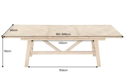Ausziehbarer Esstisch RIVIERA 180-240cm natur recycelte Pinie Massivholz