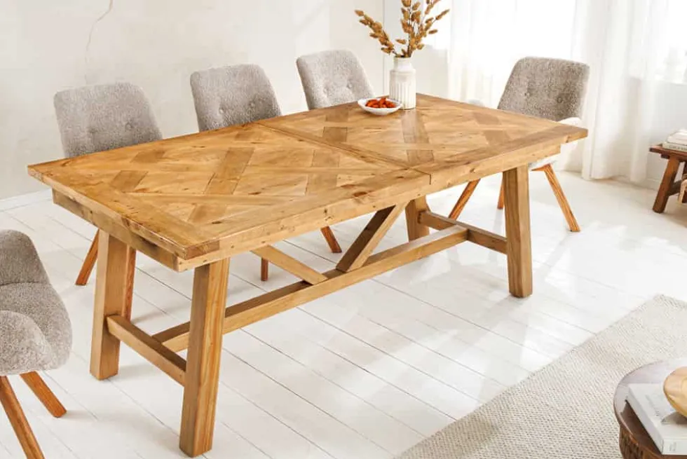 Ausziehbarer Esstisch RIVIERA 180-240cm natur recycelte Pinie Massivholz