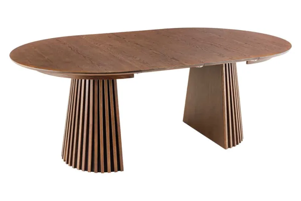 Ausziehbarer Esstisch VALHALLA WOOD 120-160-200cm smoked braun Eichenholz Säulenfuß