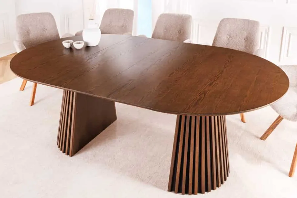 Ausziehbarer Esstisch VALHALLA WOOD 120-160-200cm smoked braun Eichenholz Säulenfuß