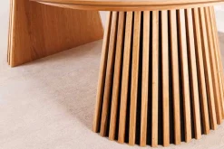Ausziehbarer Esstisch VALHALLA WOOD 120-160-200cm natur Eichenholz oval Säulenfuß
