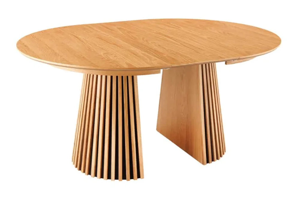 Ausziehbarer Esstisch VALHALLA WOOD 120-160-200cm natur Eichenholz oval Säulenfuß