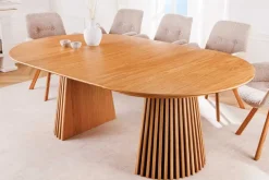 Ausziehbarer Esstisch VALHALLA WOOD 120-160-200cm natur Eichenholz oval Säulenfuß