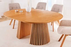 Ausziehbarer Esstisch VALHALLA WOOD 120-160-200cm natur Eichenholz oval Säulenfuß