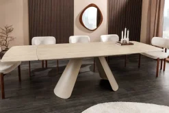 Ausziehbarer Esstisch VOGUE 160-240cm beige Keramik Travertin Metall champagner greige