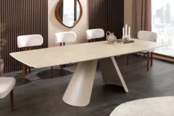 Ausziehbarer Esstisch VOGUE 160-240cm beige Keramik Travertin Metall champagner greige