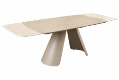 Ausziehbarer Esstisch VOGUE 160-240cm beige Keramik Travertin Metall champagner greige