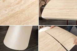 Ausziehbarer Esstisch VOGUE 160-240cm beige Keramik Travertin Metall champagner greige