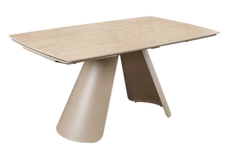 Ausziehbarer Esstisch VOGUE 160-240cm beige Keramik Travertin Metall champagner greige