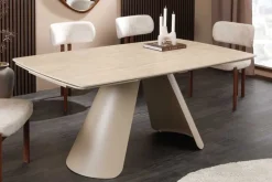 Ausziehbarer Esstisch VOGUE 160-240cm beige Keramik Travertin Metall champagner greige