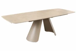 Ausziehbarer Esstisch VOGUE 160-240cm beige Keramik Travertin Metall champagner greige