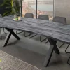 Ausziehbarer Esstisch WILD 180-220cm grau gekälkt Wildeichen-Design Baumkante schwarz
