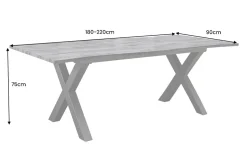 Ausziehbarer Esstisch WILD 180-220cm grau gekälkt Wildeichen-Design Baumkante schwarz