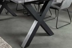 Ausziehbarer Esstisch WILD 180-220cm grau gekälkt Wildeichen-Design Baumkante schwarz