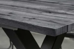 Ausziehbarer Esstisch WILD 180-220cm grau gekälkt Wildeichen-Design Baumkante schwarz