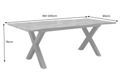 Ausziehbarer Esstisch WILD 160-200cm grau gekälkt Wildeichen-Design Baumkante schwarz