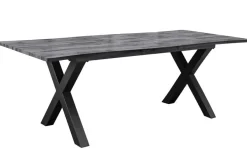 Ausziehbarer Esstisch WILD 160-200cm grau gekälkt Wildeichen-Design Baumkante schwarz