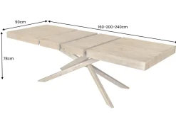 Ausziehbarer Esstisch WOOD SCULPTURE 160-240cm natur Pinie Massivholz recycelt