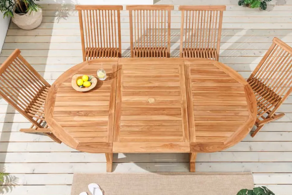 Ausziehbarer Gartentisch EMPIRE TEAK 120-180cm natur Massivholz oval