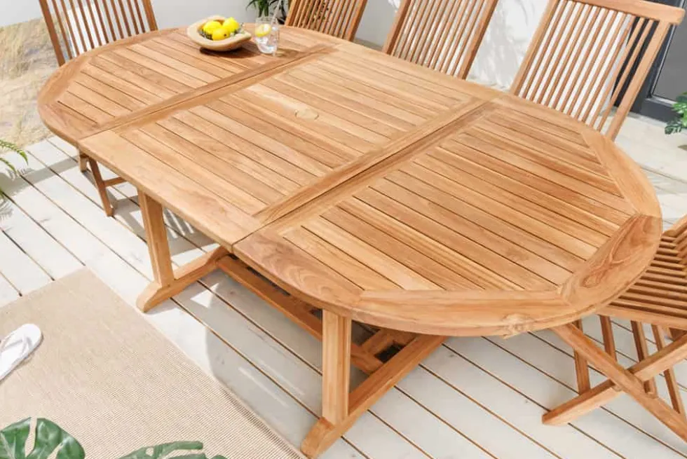 Ausziehbarer Gartentisch EMPIRE TEAK 120-180cm natur Massivholz oval