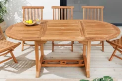 Ausziehbarer Gartentisch EMPIRE TEAK 120-180cm natur Massivholz oval
