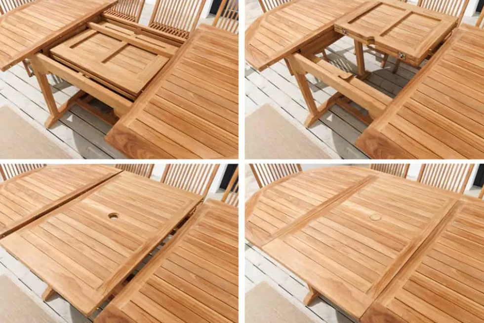 Ausziehbarer Gartentisch EMPIRE TEAK 120-180cm natur Massivholz oval