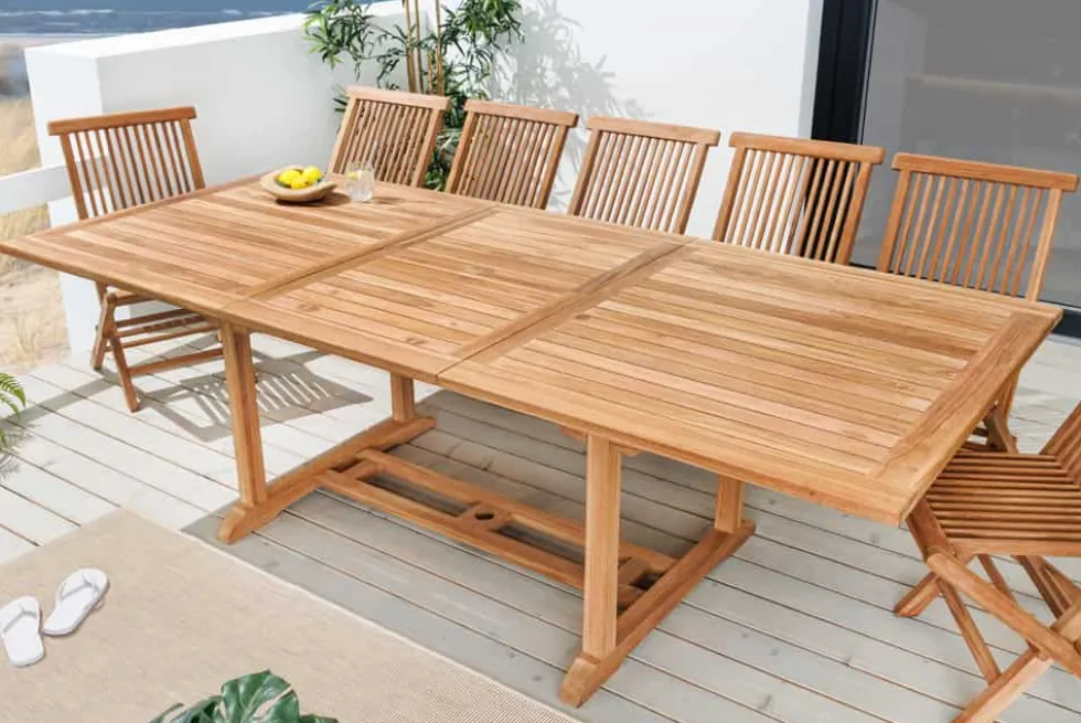 Ausziehbarer Gartentisch EMPIRE TEAK 170-230cm natur Teakholz massiv wetterfest
