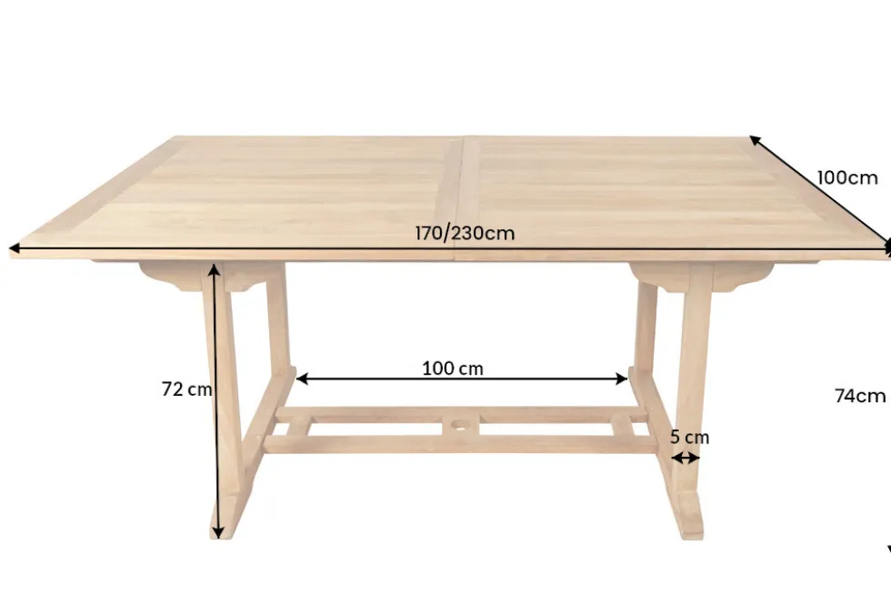 Ausziehbarer Gartentisch EMPIRE TEAK 170-230cm natur Teakholz massiv wetterfest