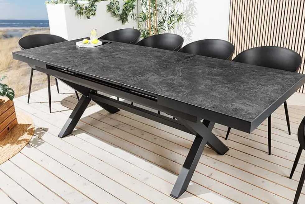 Ausziehbarer In- und Outdoor Esstisch EMPIRE 180-240cm anthrazit Keramik Gartentisch